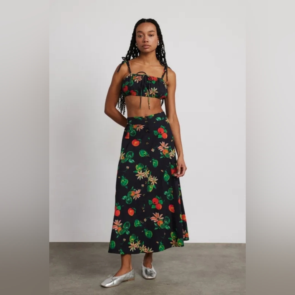 Damson Madder Lowrie Button Front Midi Skirt apple print EU Size 10/ US Size 6